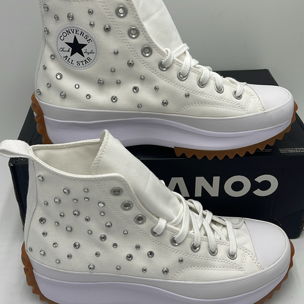 Converse Men’s High-Top Platform Sneakers A10289C RUN STAR HIKE HI WHITE/BLACK - Picture 2 of 16